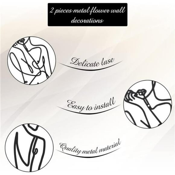 Metal Wall Art Set of 2 Abstract Woman Modern Minimalist Home Decor Black Art - Picture 5 of 8